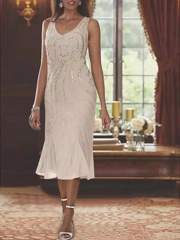 Chiffon V-Neck 2 Pieces Mother of the Bride Dresses with Jacket & Sequins by Dreamylily