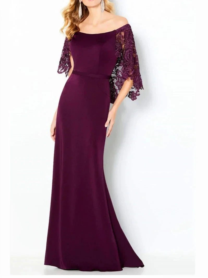 Sheath/Column Off-the-Shoulder Mother of the Bride Dresses with Lace by Dreamylily