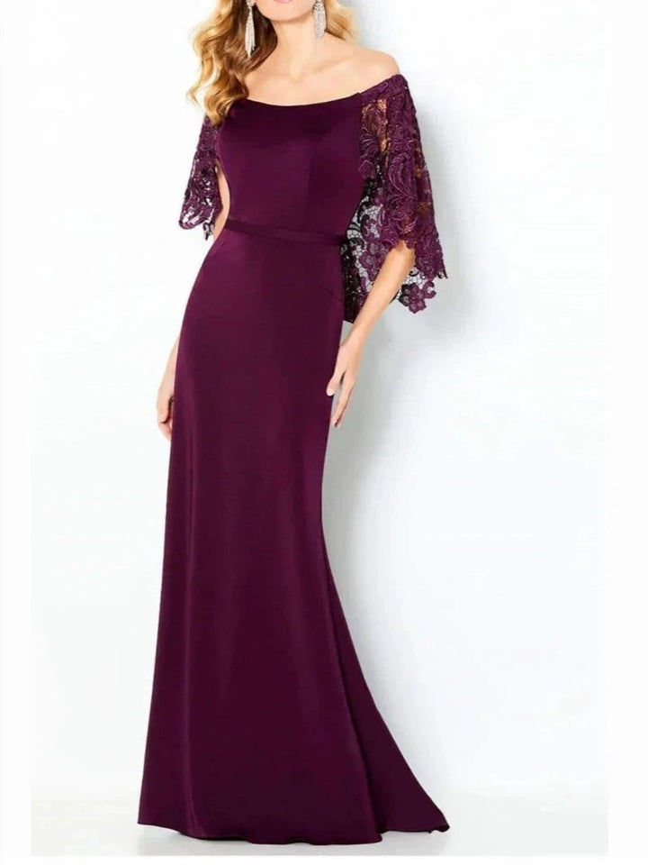 Sheath/Column Off-the-Shoulder Mother of the Bride Dresses with Lace by Dreamylily