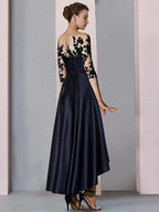 A-Line/Princess Illusion-Neck Asymmetrical Tea Length Tea-Length Mother of the Bride Dresses by Dreamylily