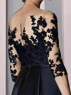 A-Line/Princess Illusion-Neck Asymmetrical Tea Length Tea-Length Mother of the Bride Dresses by Dreamylily