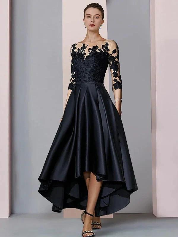 A-Line/Princess Illusion-Neck Asymmetrical Tea Length Tea-Length Mother of the Bride Dresses by Dreamylily