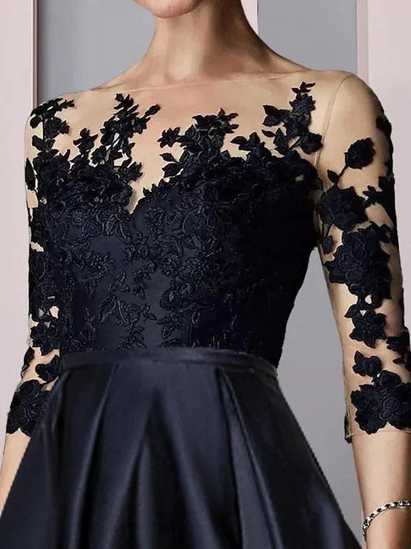 A-Line/Princess Illusion-Neck Asymmetrical Tea Length Tea-Length Mother of the Bride Dresses by Dreamylily