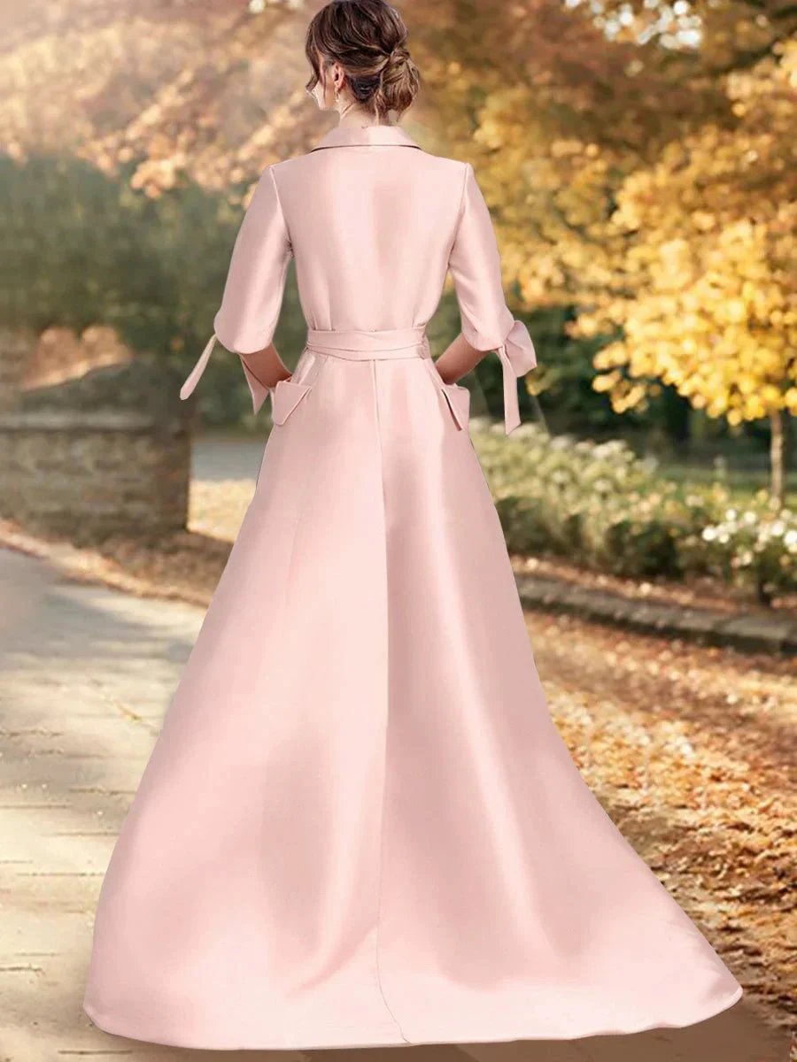 A-Line/Princess V-Neck 1/2 Sleeves Floor-Length Mother of the Bride Dresses with Sash by Dreamylily