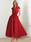 A-Line/Princess V Neck Short Sleeves Ankle-Length Mother of the Bride Dresses by Dreamylily