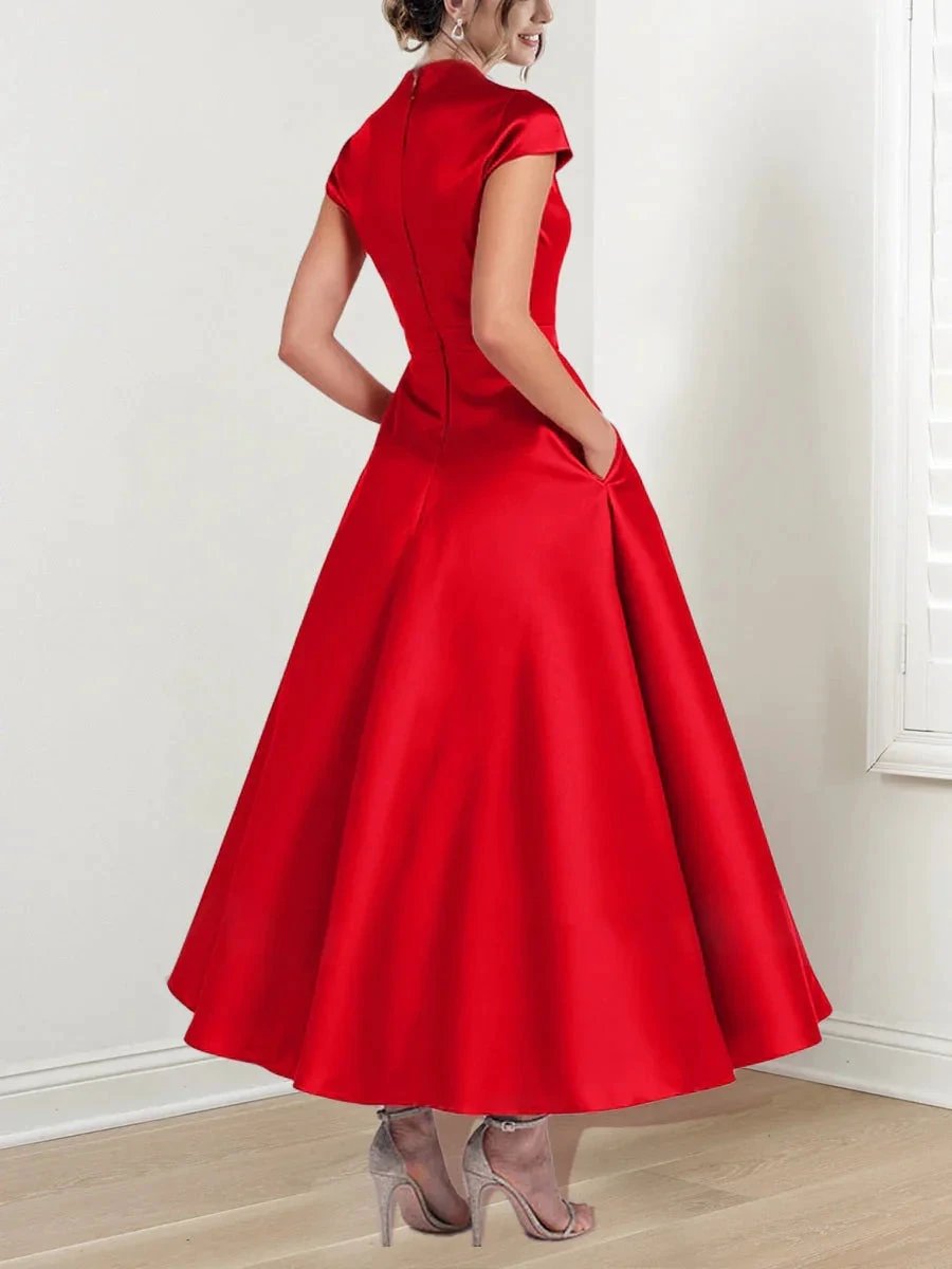 A-Line/Princess V Neck Short Sleeves Ankle-Length Mother of the Bride Dresses by Dreamylily
