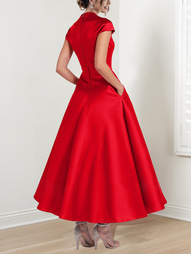 A-Line/Princess V Neck Short Sleeves Ankle-Length Mother of the Bride Dresses Main Image