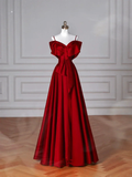 Red Satin Off The Shoulder Prom Dress Bow A Line Evening Dress Y8626 by simplepromdress