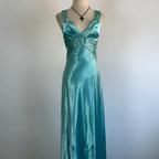 Blue V Neck Satin Sequin Formal Prom Dress Backless Evening Dress Y8548 by simplepromdress
