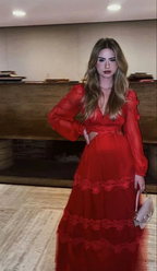 Red Long Sleeves A-line Prom Dress Red Evening Dress Y6141 by simplepromdress