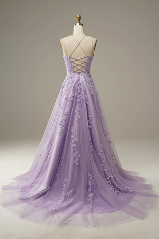 Elegant Lavender Prom Dresses A line Evening Dress Applique Party Gown Y1129