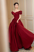 Burgundy Satin Long Prom Dress, A-Line Evening Dress Y1658 by simplepromdress