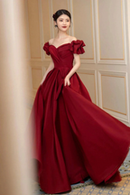 Burgundy Satin Long Prom Dress, A-Line Evening Dress Y1658 by simplepromdress
