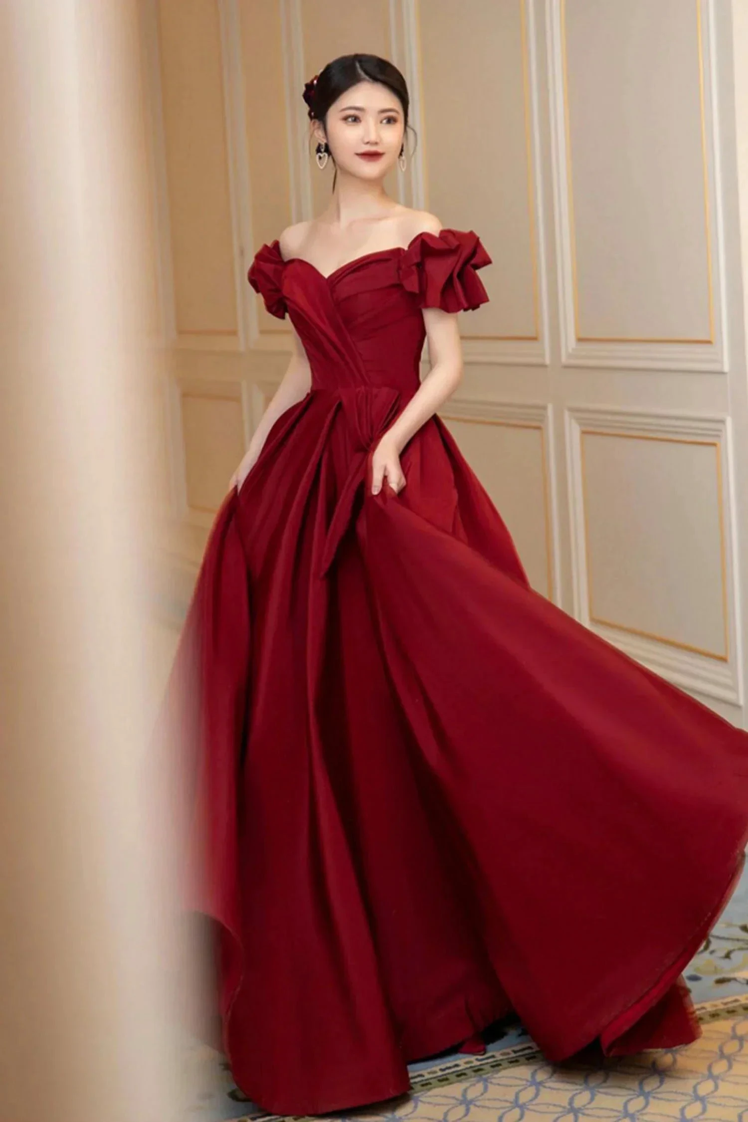 Burgundy Satin Long Prom Dress, A-Line Evening Dress Y1658 by simplepromdress