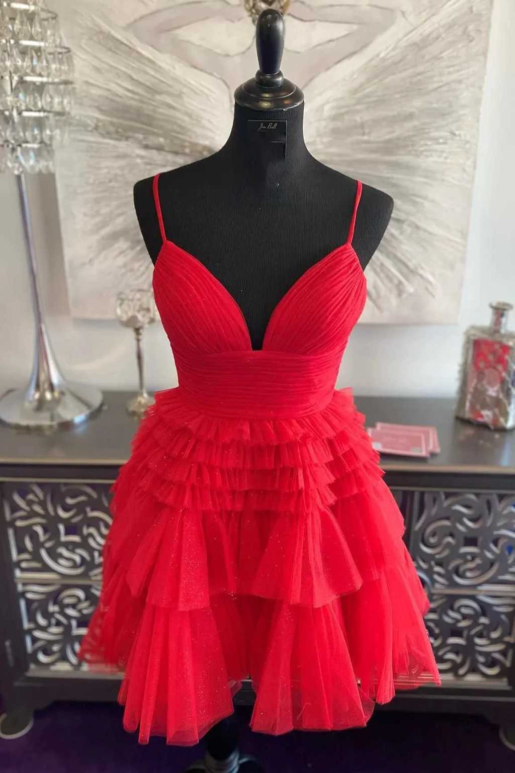 Multi-Tiered V-Neck Backless A-Line Short Party Dress A-line Homecoming Dress Y2350 by simplepromdress