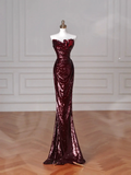 Charming Burgundy Off The Shoulder Sequins Mermaid Prom Dress Evening Dress Y8639 by simplepromdress