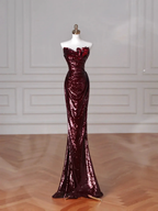 Charming Burgundy Off The Shoulder Sequins Mermaid Prom Dress Evening Dress Y8639 by simplepromdress