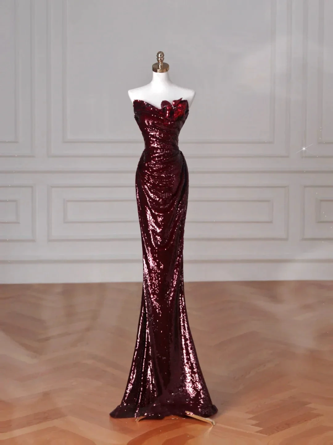 Charming Burgundy Off The Shoulder Sequins Mermaid Prom Dress Evening Dress Y8639 by simplepromdress