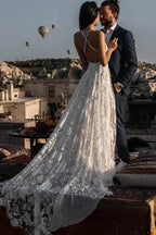 Charming Ivory Boho Lace Bohemian Long Beach Wedding Dresses Bridal Dress MW263 by Musebridals