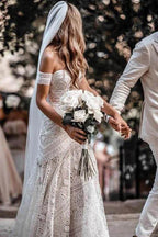 Sweetheart Neck Lace Beach Ivory Rustic Boho Wedding Dresses MW267 by Musebridals