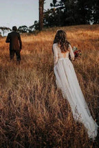 Lace Polka Dot Boho with Sleeves Bohemian Wedding Dress MW274 by Musebridals