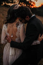 Lace Polka Dot Boho with Sleeves Bohemian Wedding Dress MW274 by Musebridals