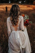Lace Polka Dot Boho with Sleeves Bohemian Wedding Dress MW274 by Musebridals