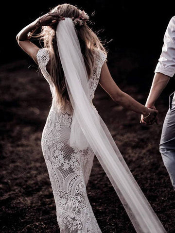 Cap Sleeve Sheath Boho Wedding Dresses Vintage Lace Rustic Wedding Dress MW314