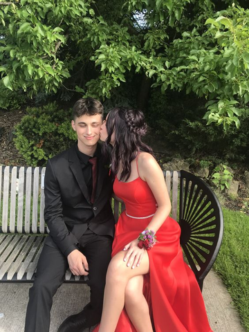 Simple Red A-line Prom Dress Lace-up Back Evening Dress Y6547