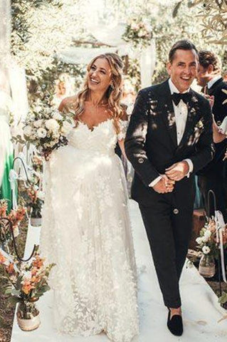Vestidos de novia rústicos de encaje marfil con hombros descubiertos, vestidos de novia playeros, MW490