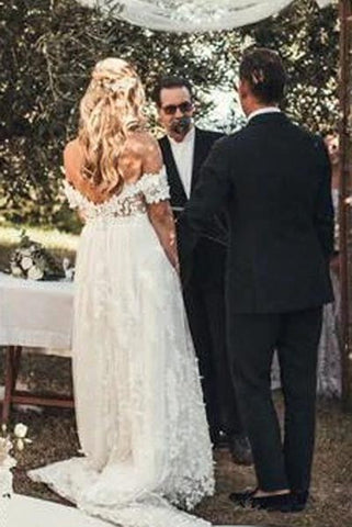 Vestidos de novia rústicos de encaje marfil con hombros descubiertos, vestidos de novia playeros, MW490