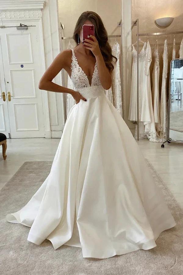Cheap V-neck Lace Wedding Dresses Online, Cheap Unique Bridal Dresses,MW495 by Musebridals