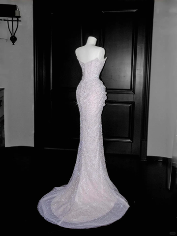 Sparkly Lilac Tulle Beaded Prom Dress Strapless Mermaid Evening Dress Y8664 by simplepromdress