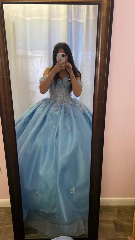 Blue Off The Shoulder Ball Gown,Blue Quinceanera Dress,Sweet 16 Dress Y6508 by simplepromdress
