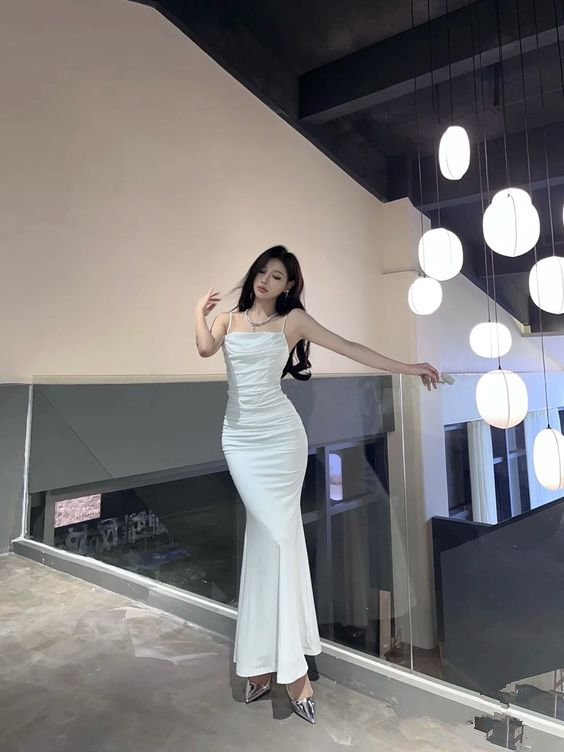 Classic White Mermaid Prom Dress White Evening Dress Y6872