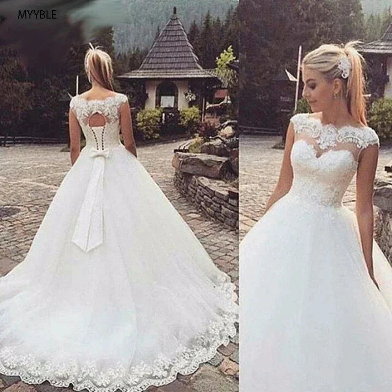 MYYBLE Real Photo Backless Cap Sleeves Bohemian Modern Wedding Dresses 2022 Plus Size Custom Made Vestido De Noiva Wedding Dress by payinti