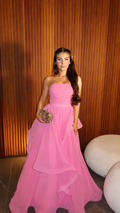 Simple Pink Strapless Tulle Layered Evening Dress A Line Prom Party Gown Y8035 by simplepromdress