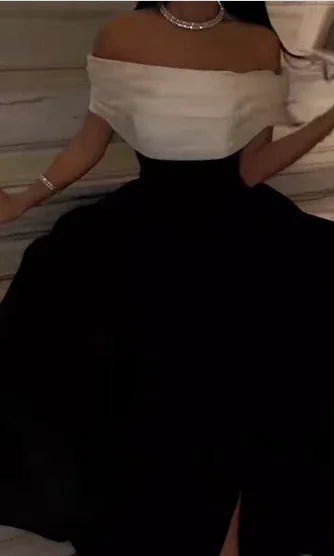 Luxury Black And White Satin Prom Dresses With Removable Tail Custom Made Cocktail Party Evening Dress Y5025