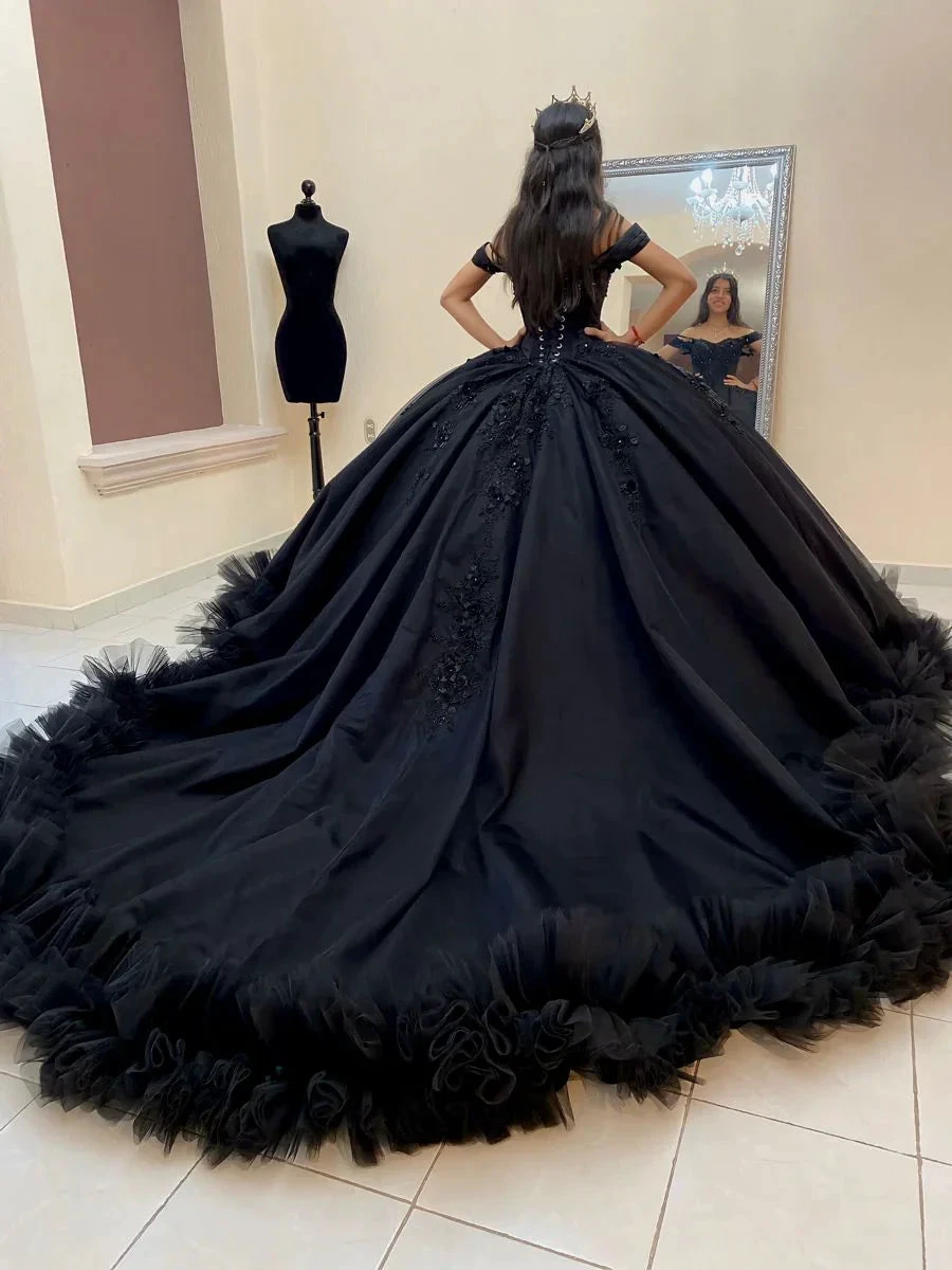 Ball Gown Black Quinceanera Dress Off the Shoulder Wedding Dress Gothic,Y2414 by simplepromdress