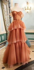 Off the Shoulder Tulle Tiered Long Prom Dress, A Line Evening Gown Y1897 by simplepromdress
