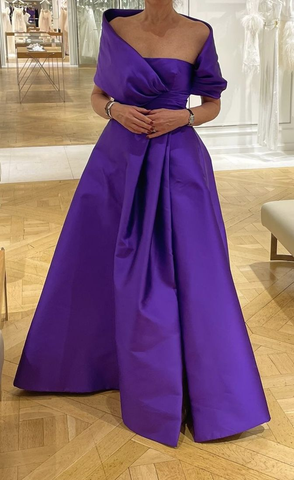 Purple A-line Satin Long Evening Dress,Purple Wedding Guest Dress Y4006