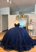 Beautiful Navy Blue Tulle Appliques Prom Dress Shiny Birthday Ball Gown Y7837 by simplepromdress