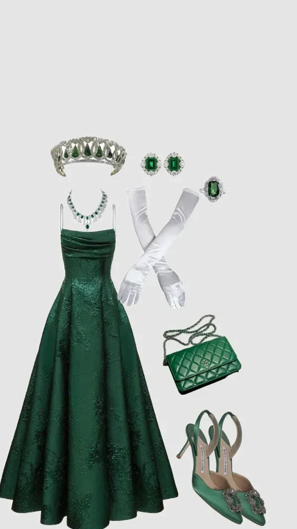 Emerald Green A-line Spaghetti Straps Prom Dress,Chic Evening Dress Y1799 by simplepromdress