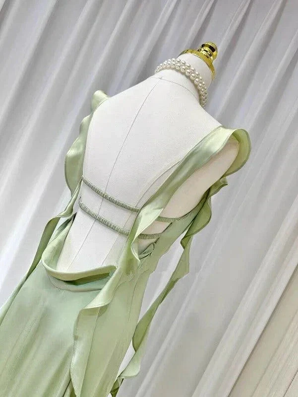 Elegant Summer Ruffle Ribbon Slip Backless Sexy Dress For Women Chic Ruched Slim Evening Dress Y7390 by simplepromdress