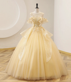 Yellow Ball Gown Beaded Sweet 16 Dress, Yellow Long Formal Dress Y4045 by simplepromdress