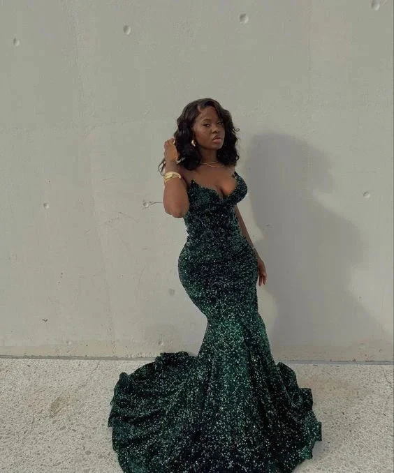 Sexy Mermaid Glitter Prom Dress Long Evening Gowns Dark Green Women Formal Dresses Y4329 by simplepromdress