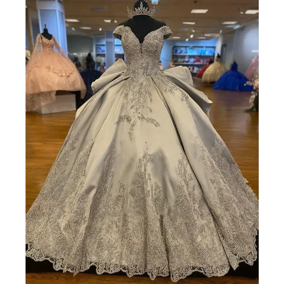 Luxurious Off The Shoulder Silver Quinceanera Dress,Silver Ball Gown Y1157 by simplepromdress