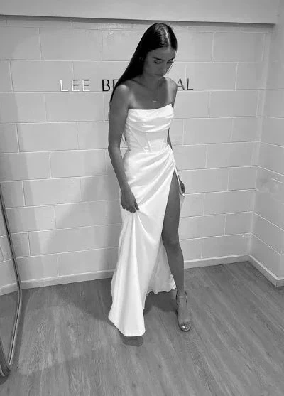 Classy White Strapless Slit Mermaid Evening Dress Long Prom Dress Y8417 by simplepromdress