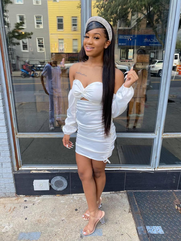 Sexy White Homecoming Dress with Long Sleeves White Party Dress Y2157