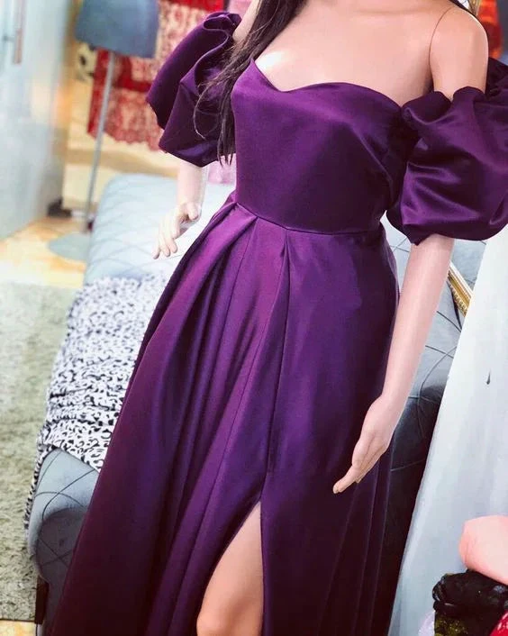 Purple A-line Puffy Sleeves Evening Dress Y5769 by simplepromdress